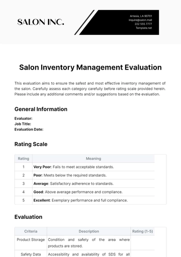 Free Salon Inventory Management Evaluation Template to Edit Online