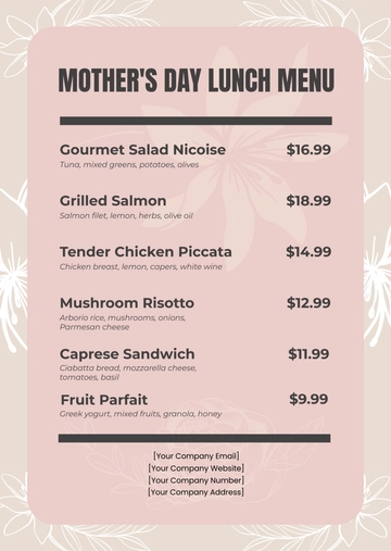 Free Mother's Day Lunch Menu Template to Edit Online