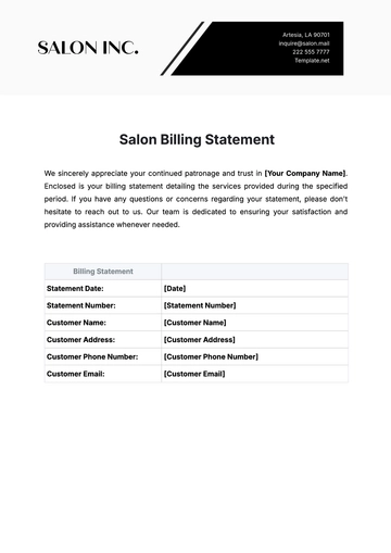 Free Blank Salon Billing Statement Template to Edit Online