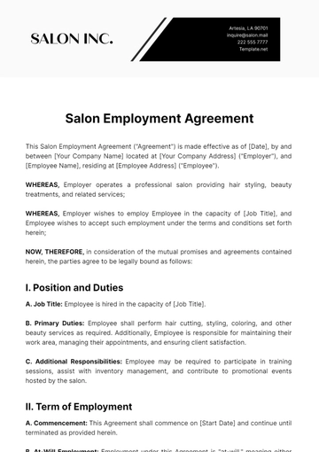 Free Salon Employment Agreement Template to Edit Online