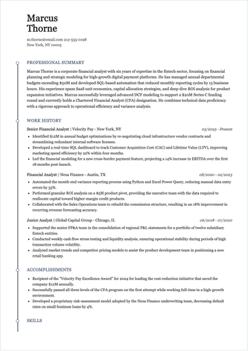 Free Financial Analyst Resume Template to Edit Online