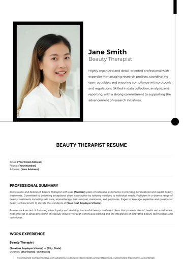 Free Beauty Therapist Resume Template to Edit Online