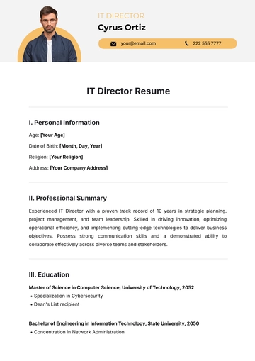 Free IT Director Resume Template to Edit Online