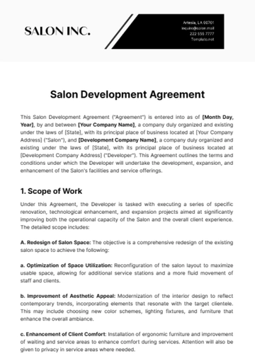 Free Salon Development Agreement Template to Edit Online Free Salon Development Agreement Template to Edit Online