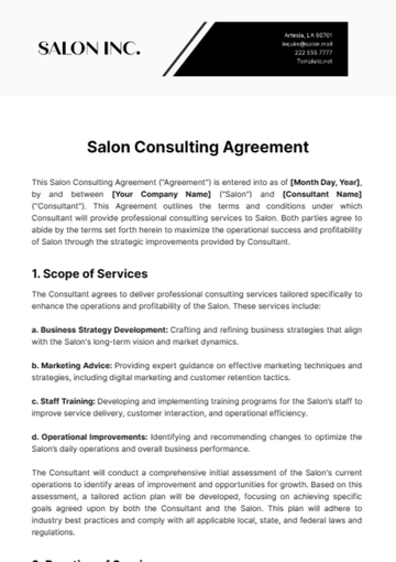 Free Salon Consulting Agreement Template to Edit Online