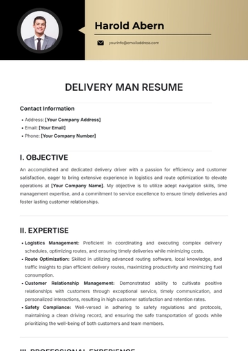 Free Printable Delivery Driver Resume Template to Edit Online