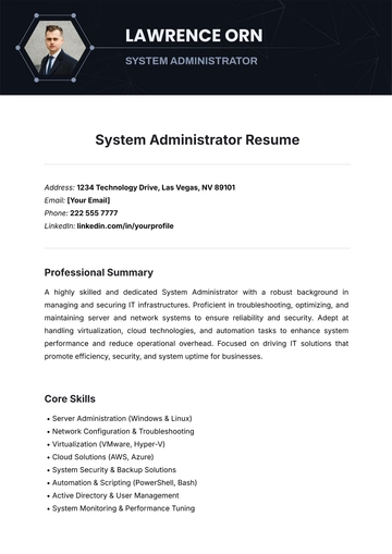 Free System Administrator Resume Template to Edit Online