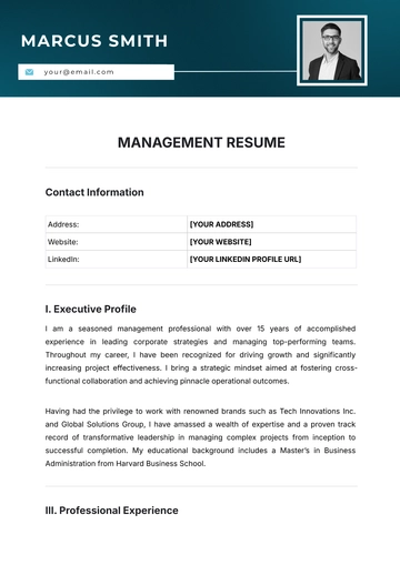 Free Management Resume Template to Edit Online