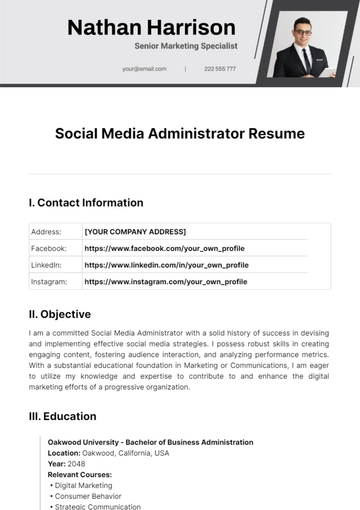 Free Social Media Administrator Resume Template to Edit Online