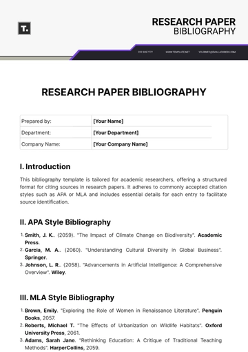 Free Research Paper Bibliography Template to Edit Online