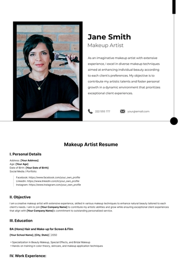 Free Makeup Artist Resume Template to Edit Online