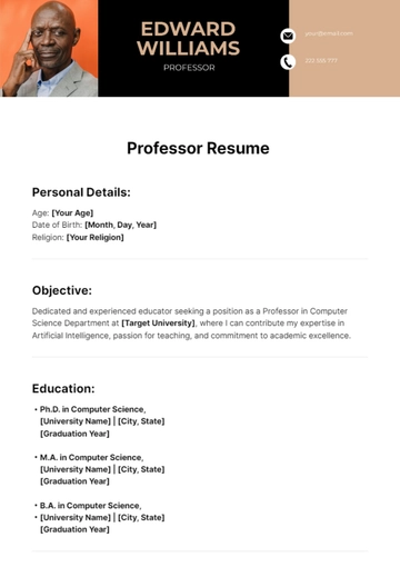 Free Professor Resume Template to Edit Online