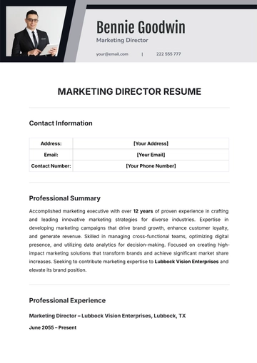 Free Marketing Director Resume Template to Edit Online