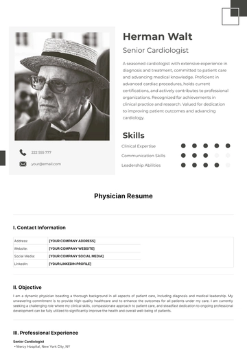 Free Physician Resume Template to Edit Online