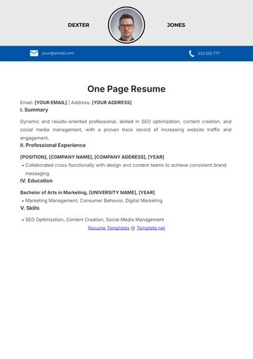 Free One Page Resume Template to Edit Online