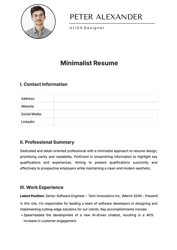 Free Minimalist Resume Template to Edit Online