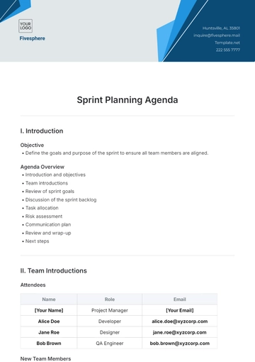 Free Sprint Planning Agenda Template to Edit Online