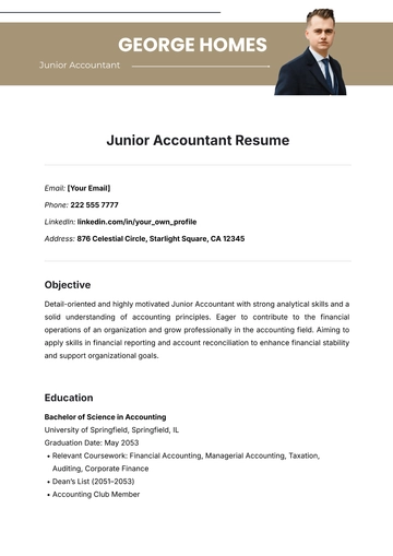 Free Junior Accountant Resume Template to Edit Online