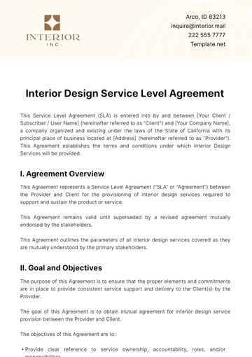 Free Interior Design Service Level Agreement Template to Edit Online