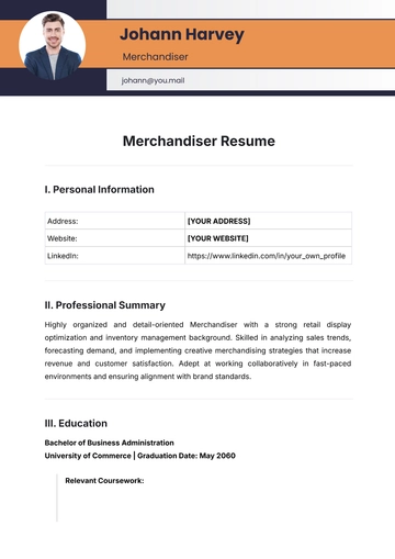 Free Merchandiser Resume Template to Edit Online