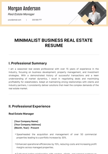 Free Minimalist Business Real Estate Resume Template to Edit Online