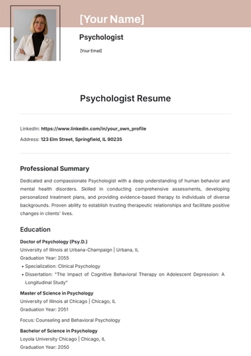 Free Psychologist Resume Template to Edit Online