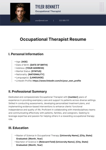 Free Occupational Therapist Resume Template to Edit Online