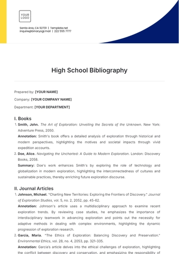 Free High School Bibliography Template to Edit Online