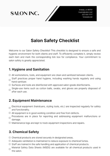 Free Salon Safety Checklist Template to Edit Online