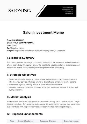 Free Salon Investment Memo Template to Edit Online