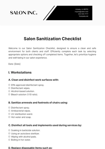 Free Salon Sanitization Checklist Template to Edit Online