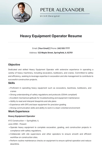 Free Heavy Equipment Operator Resume Template to Edit Online