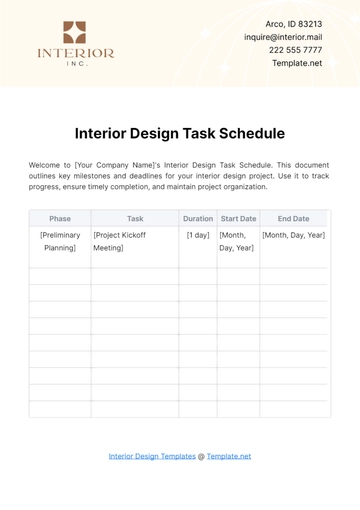 Free Interior Design Task Schedule Template to Edit Online