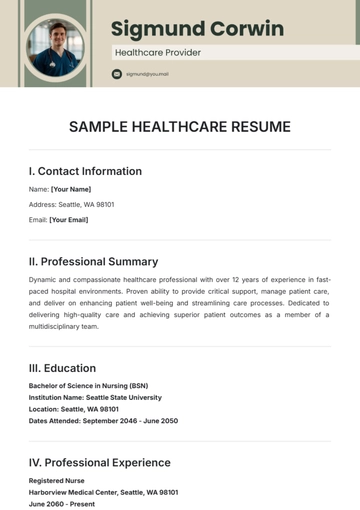Free Sample Healthcare Resume Template to Edit Online
