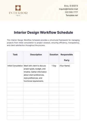 Free Interior Design Workflow Schedule Template to Edit Online