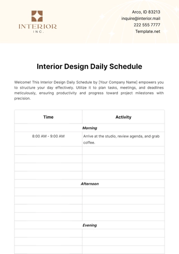 Free Interior Design Daily Schedule Template to Edit Online