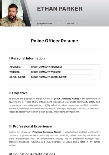Free Police Officer Resume Template to Edit Online