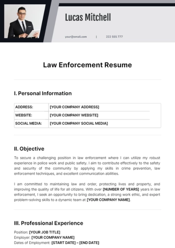 Free Law Enforcement Resume Template to Edit Online