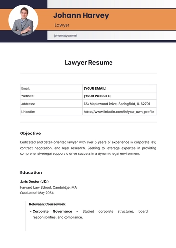 Free Lawyer Resume Template to Edit Online
