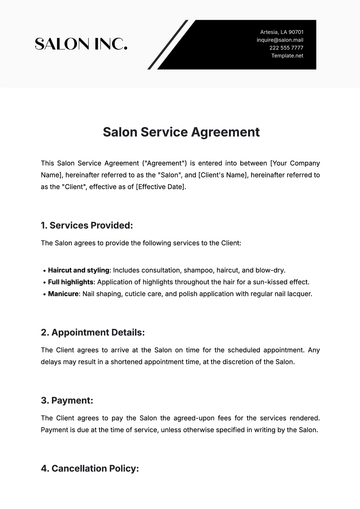 Free Salon Service Agreement Template to Edit Online