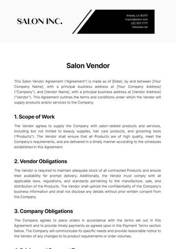 Free Salon Vendor Agreement Template to Edit Online