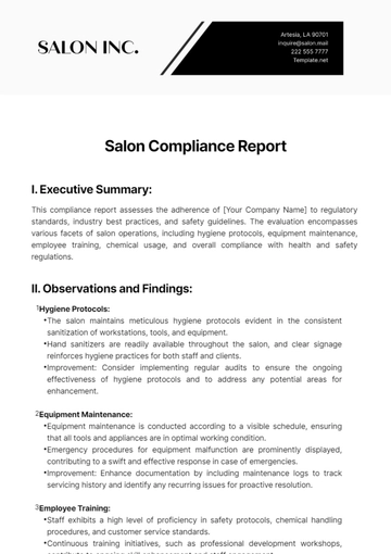 Free Salon Compliance Report Template to Edit Online Free Salon Compliance Report Template to Edit Online
