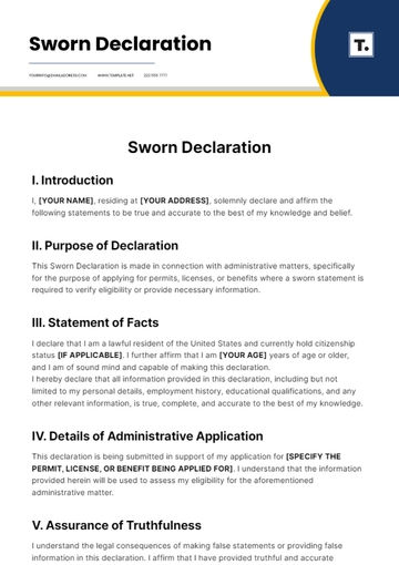 Free Sworn Declaration Template to Edit Online