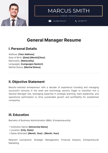 Free General Manager Resume Template to Edit Online