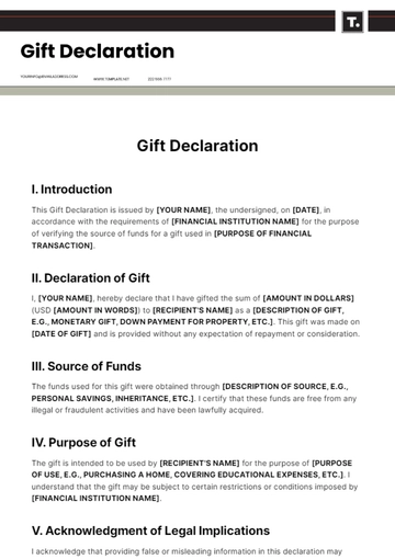 Free Gift Declaration Template to Edit Online