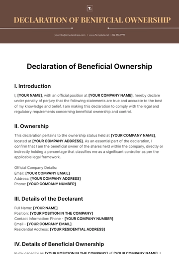 Free Declaration of Beneficial Ownership Template to Edit Online