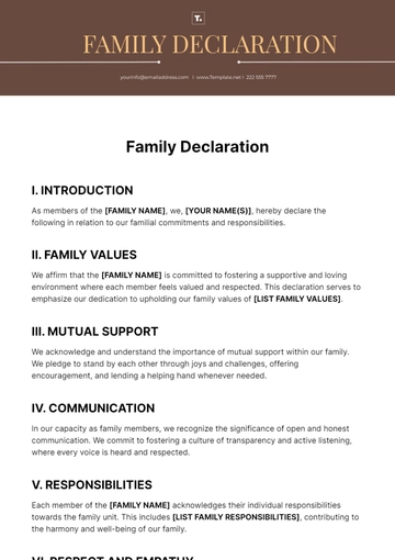Free Family Declaration Template to Edit Online