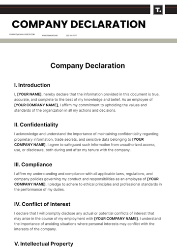 Free Company Declaration Template to Edit Online