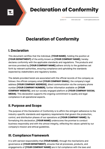 Free Declaration of Conformity Template to Edit Online