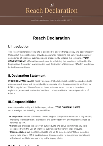 Free Reach Declaration Template to Edit Online